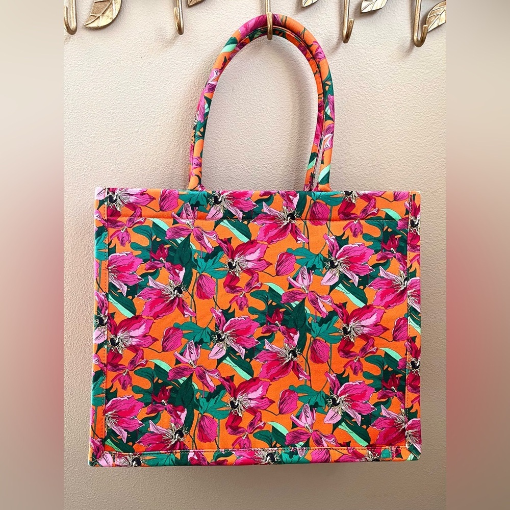 Express Floral Tote Bag in Orange, Pink, Green